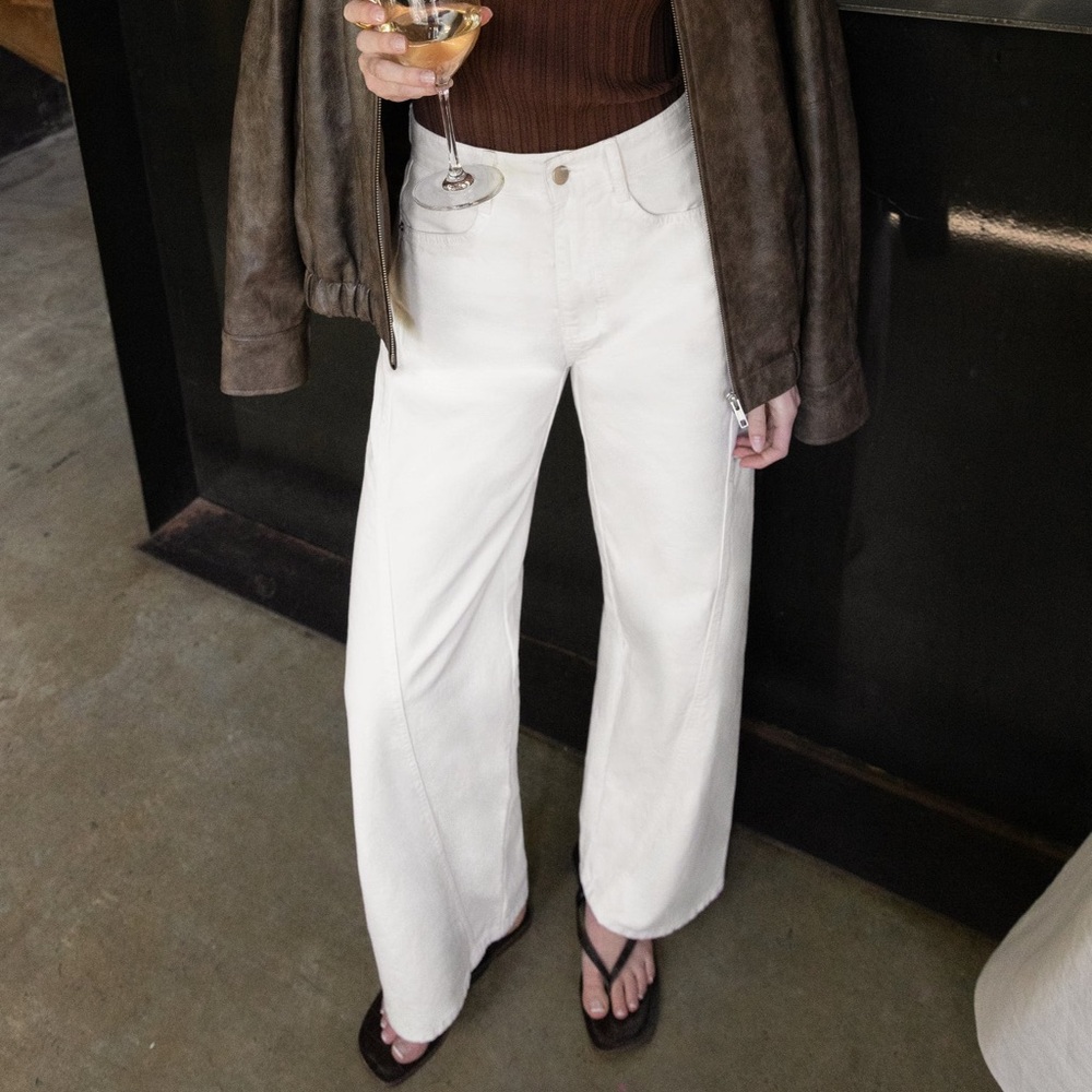 OAK + FORT Cream Wide Leg Jeans